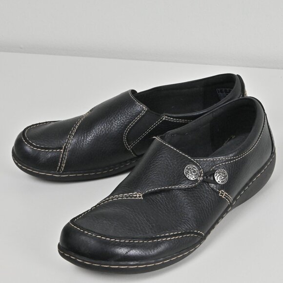 Clarks Collection Leather Button Slip On Button Comfort Black Loafers US9.5 UK7 - Picture 3 of 16